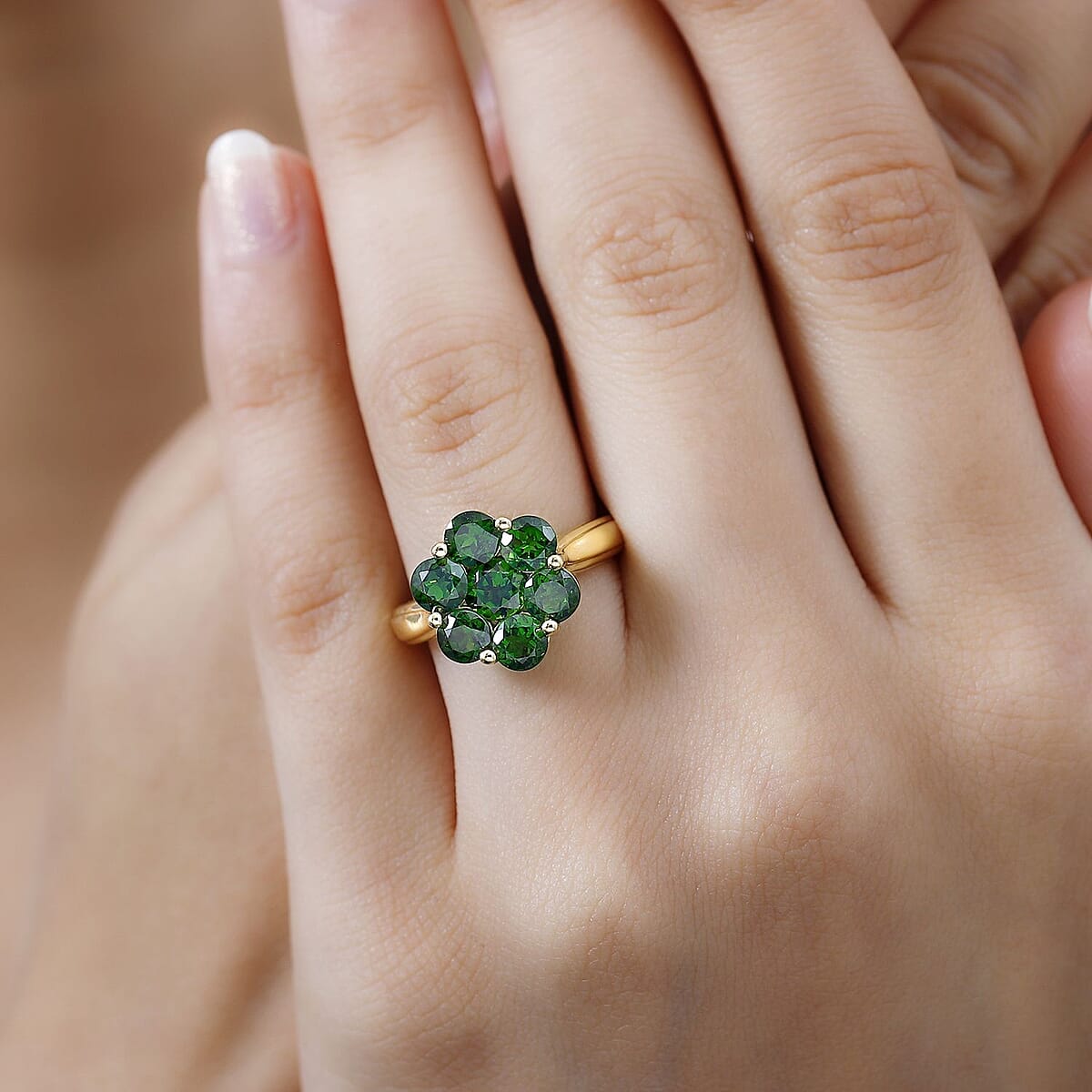 Chrome Diopside Floral Ring in Vermeil Yellow Gold Over Sterling Silver (Size 7.0) 3.10 ctw image number 2