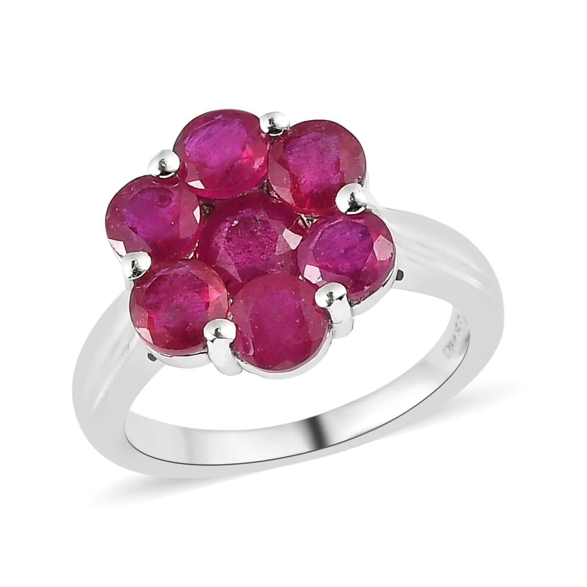 Niassa Ruby (FF) Floral Ring in Platinum Over Sterling Silver (Size 6.0) 4.20 ctw image number 0