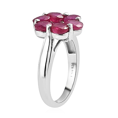 Niassa Ruby (FF) Floral Ring in Platinum Over Sterling Silver (Size 6.0) 4.20 ctw