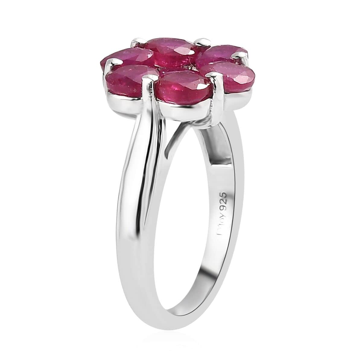 Niassa Ruby (FF) Floral Ring in Platinum Over Sterling Silver (Size 6.0) 4.20 ctw image number 3