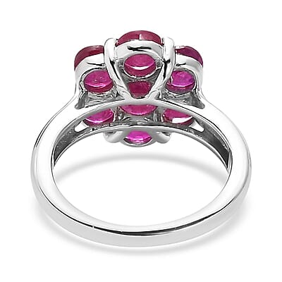 Niassa Ruby (FF) Floral Ring in Platinum Over Sterling Silver (Size 6.0) 4.20 ctw