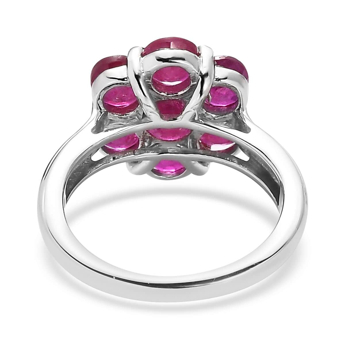 Niassa Ruby (FF) Floral Ring in Platinum Over Sterling Silver (Size 6.0) 4.20 ctw image number 4