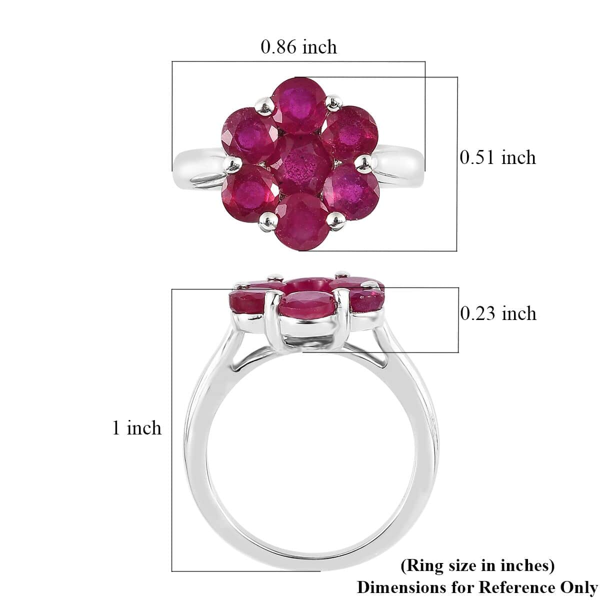 Niassa Ruby (FF) Floral Ring in Platinum Over Sterling Silver (Size 6.0) 4.20 ctw image number 5