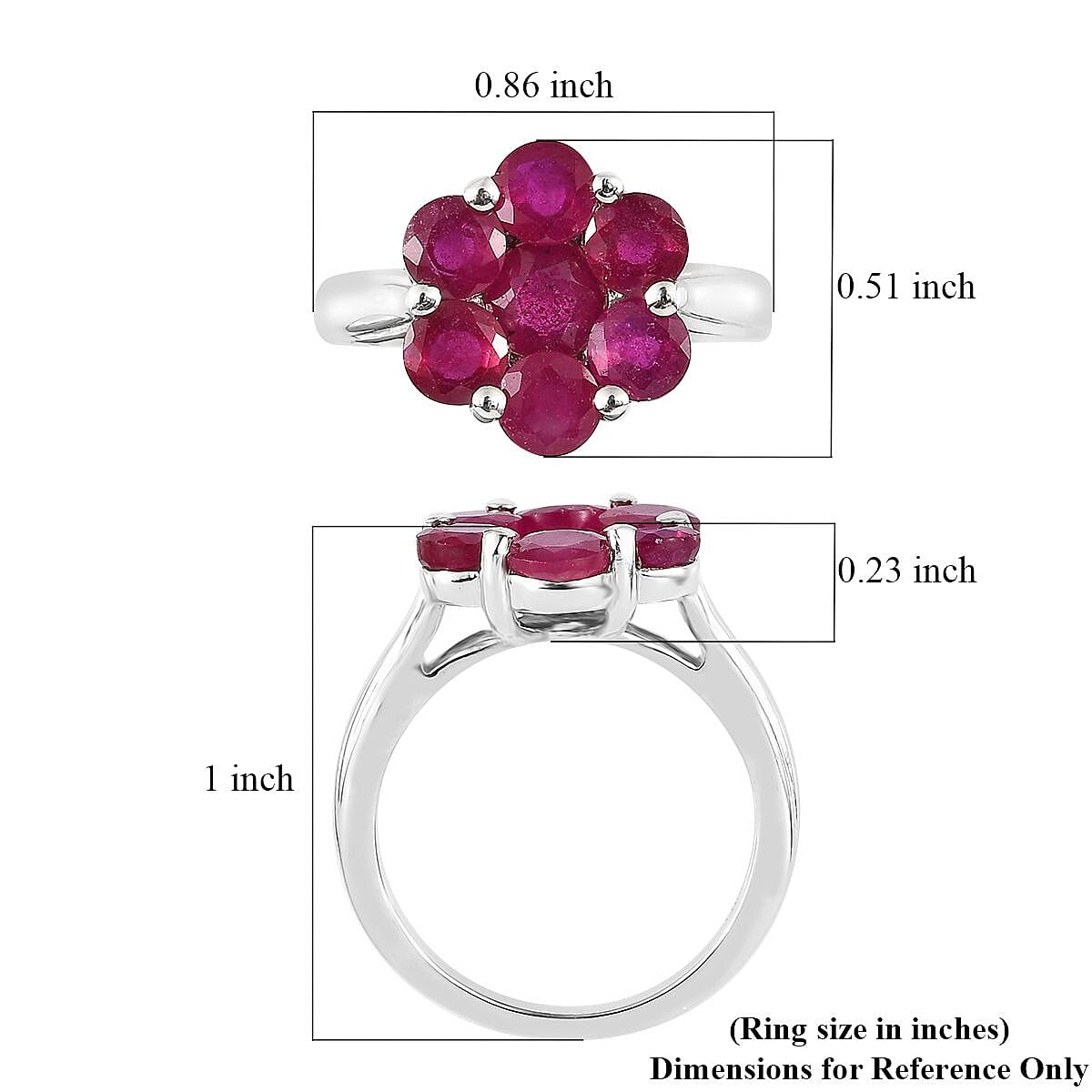 Niassa Ruby (FF) Floral Ring in Platinum Over Sterling Silver (Size 7.0) 4.20 ctw image number 5