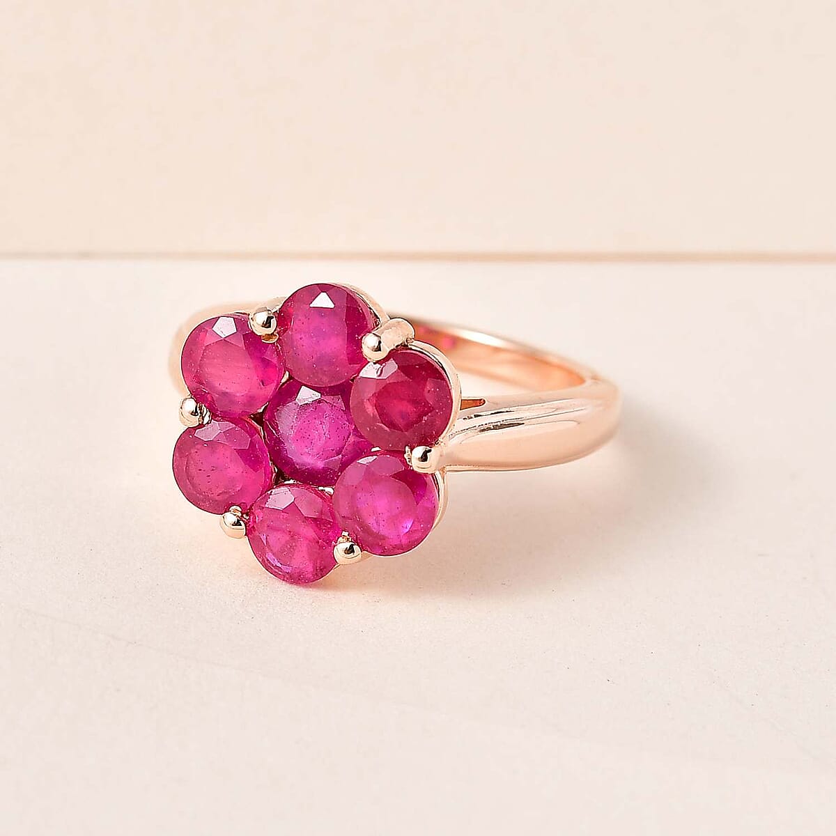 Niassa Ruby (FF) Floral Ring in Vermeil Rose Gold Over Sterling Silver (Size 7.0) 4.20 ctw image number 1