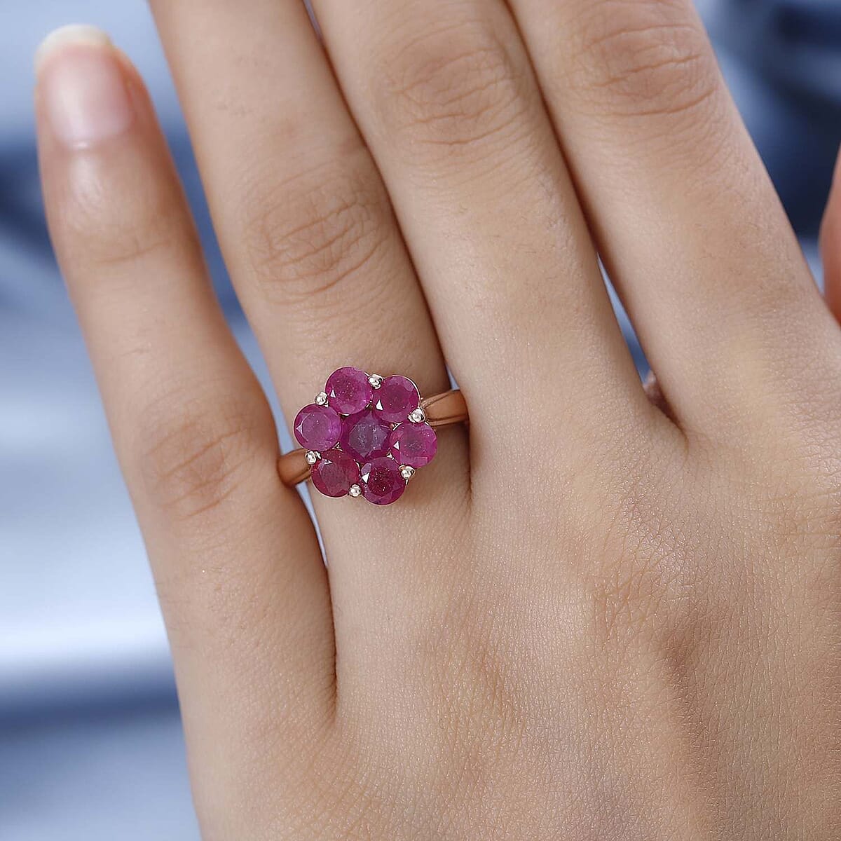 Niassa Ruby (FF) Floral Ring in Vermeil Rose Gold Over Sterling Silver (Size 7.0) 4.20 ctw image number 2