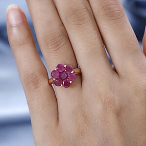 Niassa Ruby (FF) Floral Ring in Vermeil Rose Gold Over Sterling Silver (Size 7.0) 4.20 ctw