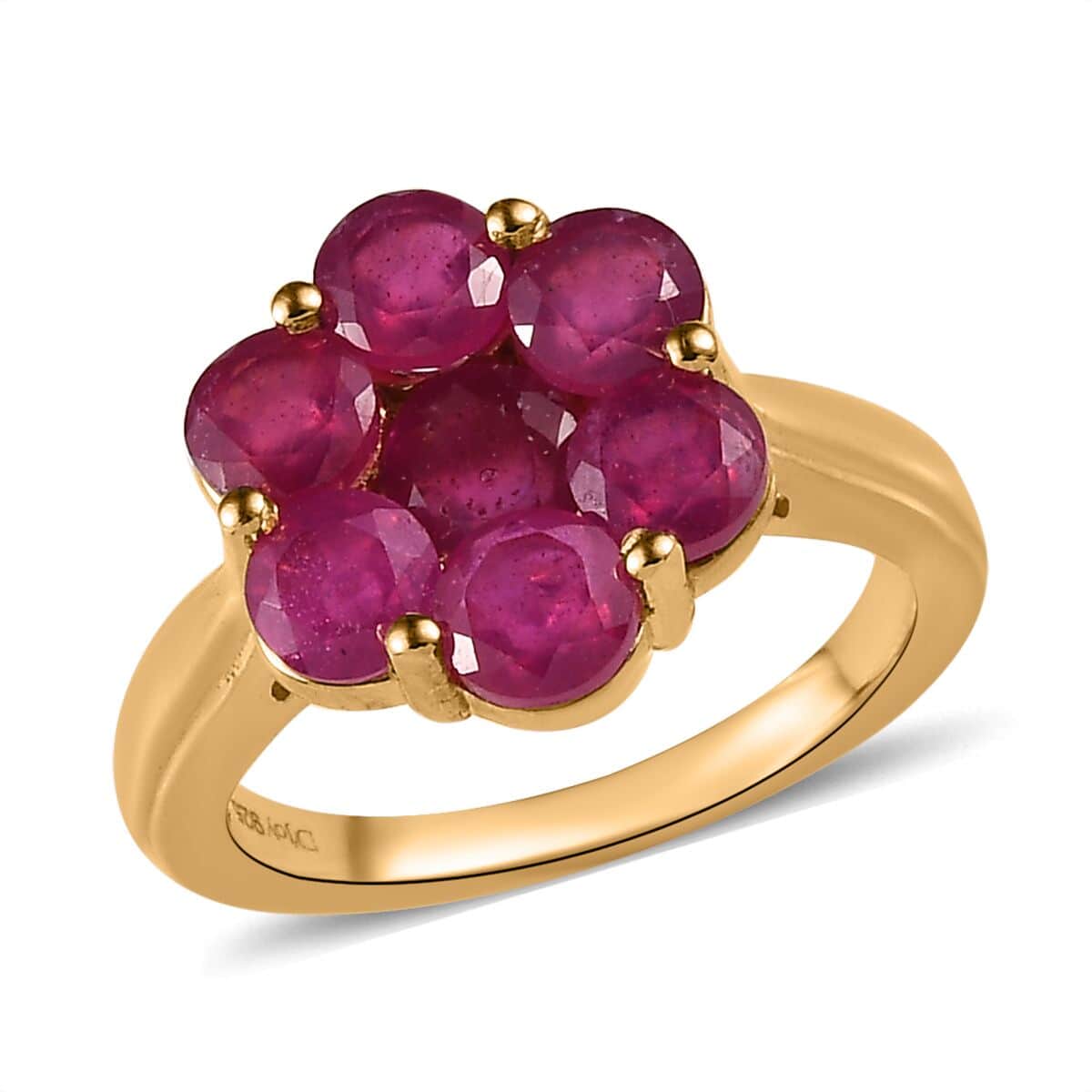 Niassa Ruby (FF) Floral Ring in Vermeil Yellow Gold Over Sterling Silver (Size 8.0) 4.20 ctw image number 0