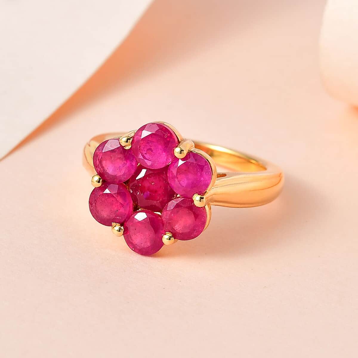 Niassa Ruby (FF) Floral Ring in Vermeil Yellow Gold Over Sterling Silver (Size 8.0) 4.20 ctw image number 1