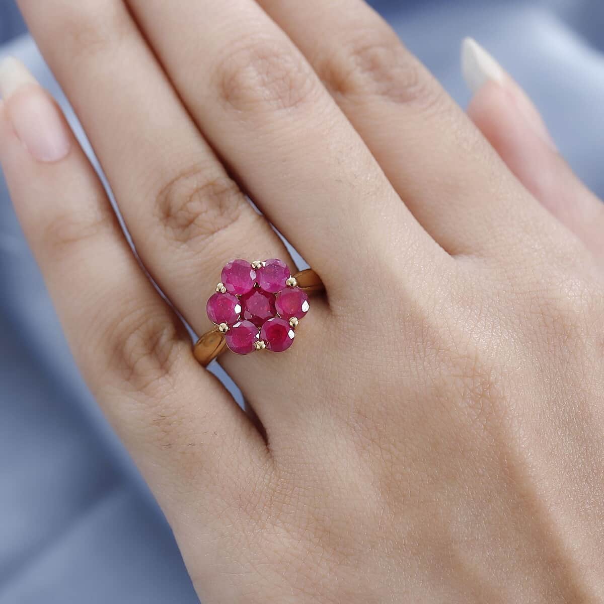 Niassa Ruby (FF) Floral Ring in Vermeil Yellow Gold Over Sterling Silver (Size 8.0) 4.20 ctw image number 2