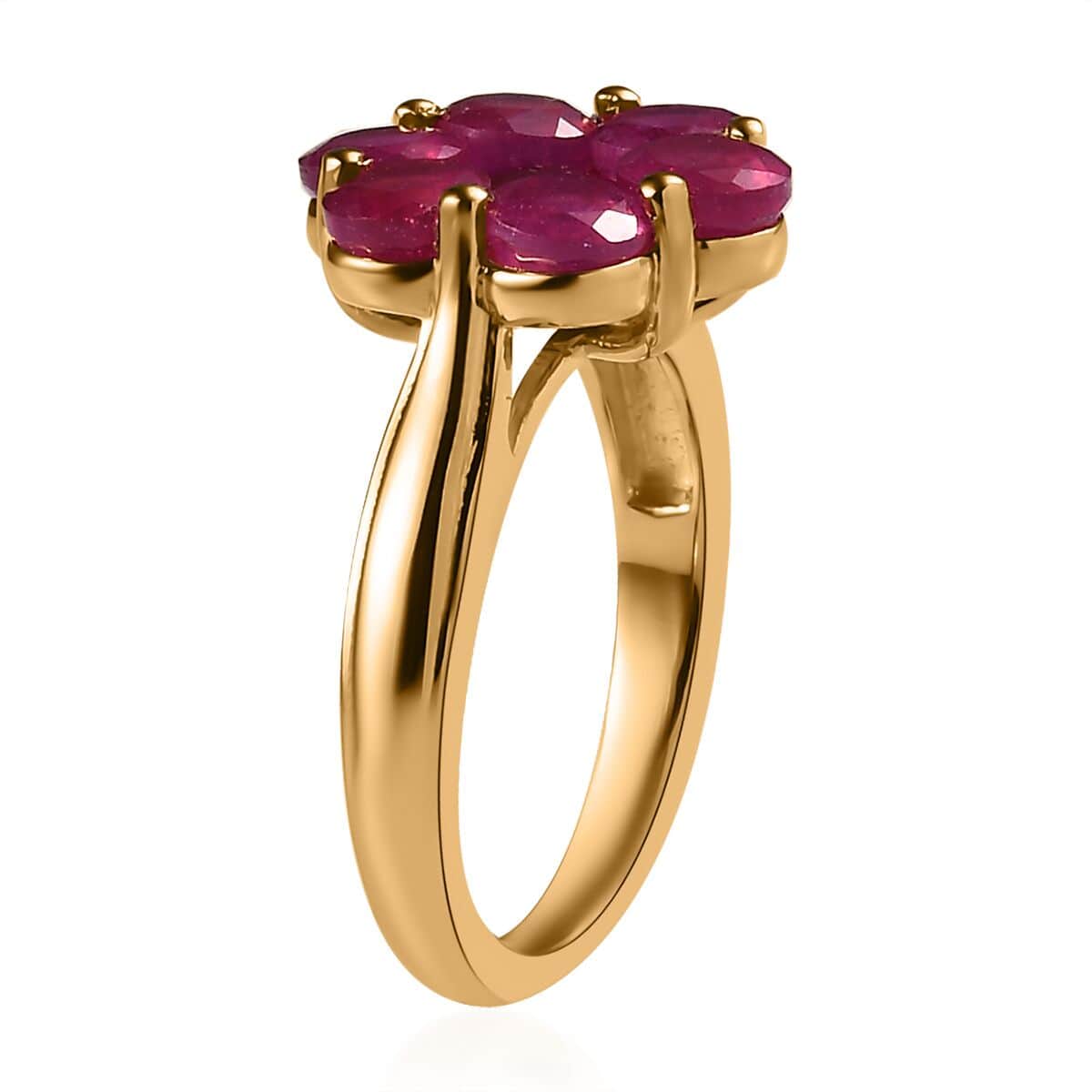 Niassa Ruby (FF) Floral Ring in Vermeil Yellow Gold Over Sterling Silver (Size 8.0) 4.20 ctw image number 3