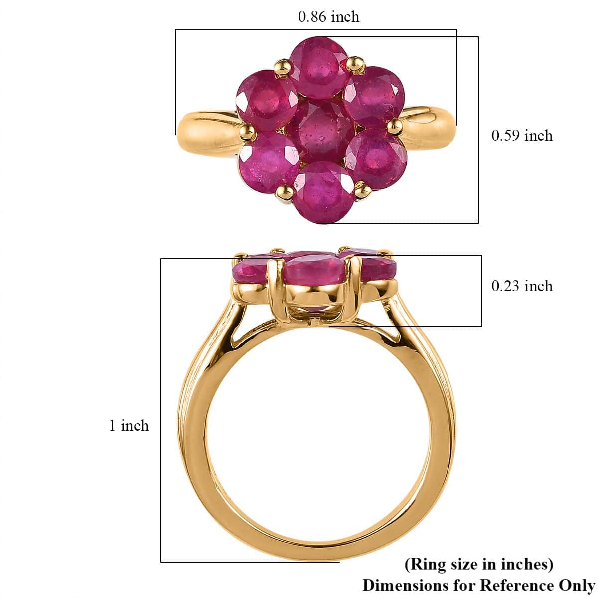 Niassa Ruby (FF) Floral Ring in Vermeil Yellow Gold Over Sterling Silver (Size 8.0) 4.20 ctw image number 5