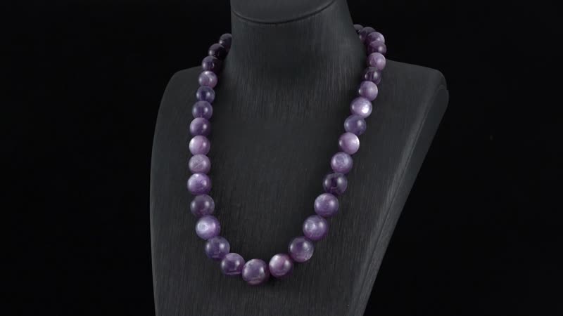 14K Yellow Gold Magnetic Lock Brazilian Purple Lepidolite Beaded Necklace 20 Inches 661.00 ctw