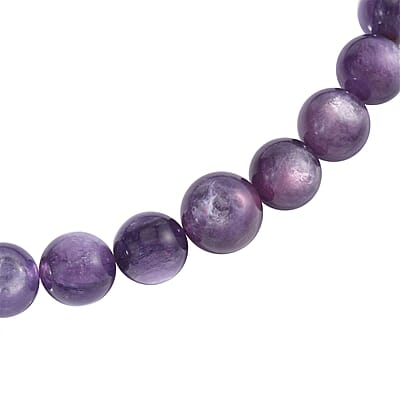 14K Yellow Gold Magnetic Lock Brazilian Purple Lepidolite Beaded Necklace 20 Inches 661.00 ctw