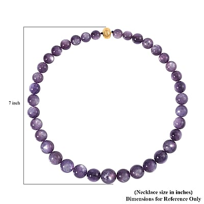 14K Yellow Gold Magnetic Lock Brazilian Purple Lepidolite Beaded Necklace 20 Inches 661.00 ctw