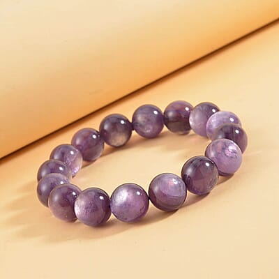 Brazilian Purple Lepidolite Beaded Stretch Bracelet, Stretchable Beads Bracelet, Lepidolite Bracelet, Adjustable Bracelet, Birthday Gifts 13-14mm 262.00 ctw