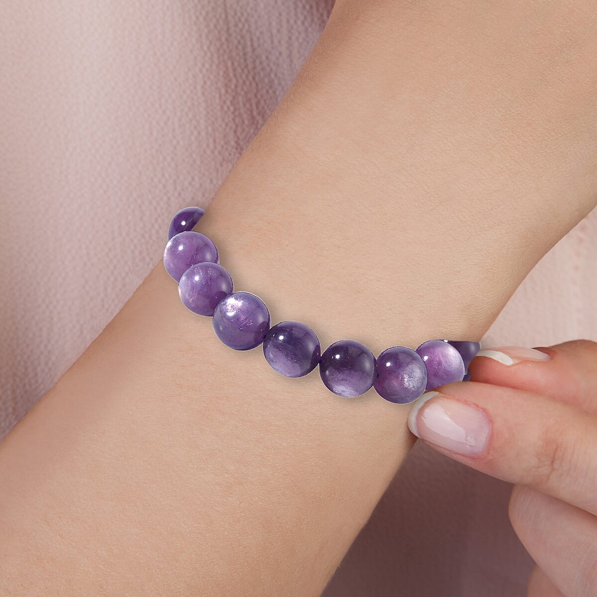 Brazilian Purple Lepidolite Beaded Stretch Bracelet, Stretchable Beads Bracelet, Lepidolite Bracelet, Adjustable Bracelet, Birthday Gifts 13-14mm 262.00 ctw image number 2
