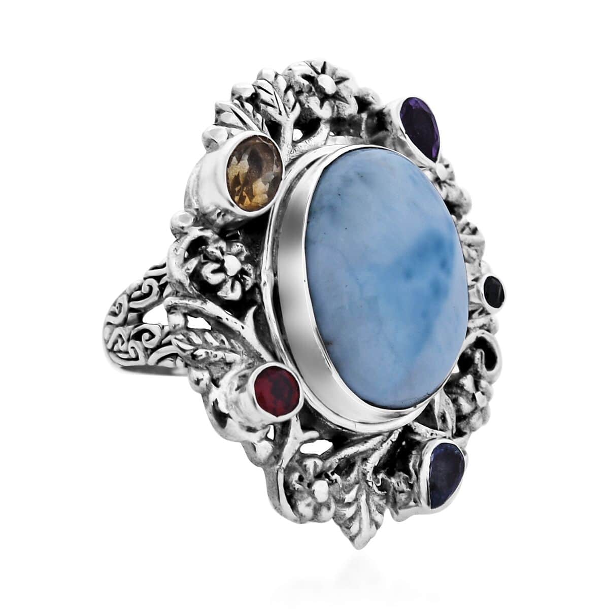 Bali Legacy Larimar and Multi Gemstone Ring in Sterling Silver (Size 8.0) 14.00 ctw image number 0