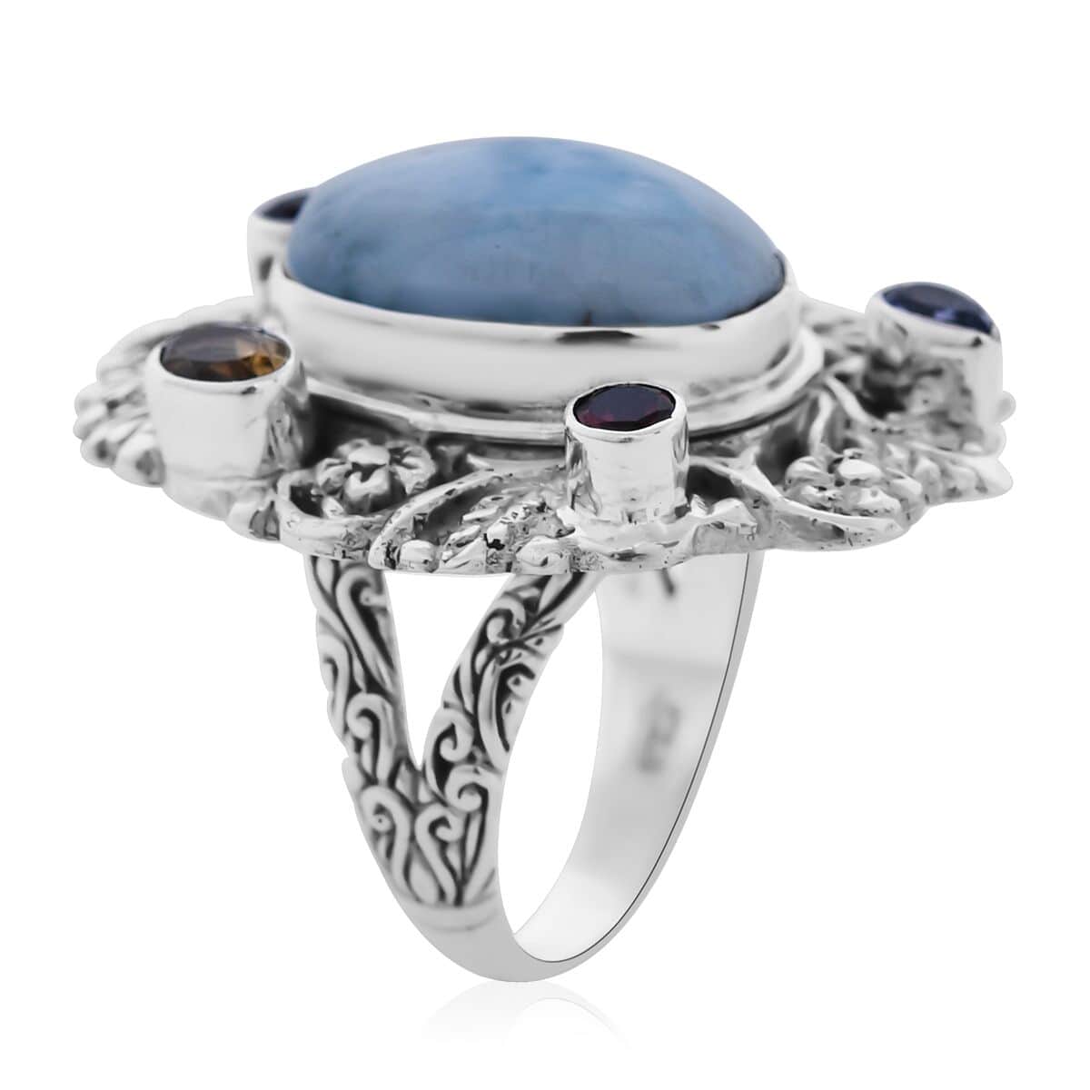 Bali Legacy Larimar and Multi Gemstone Ring in Sterling Silver (Size 8.0) 14.00 ctw image number 3