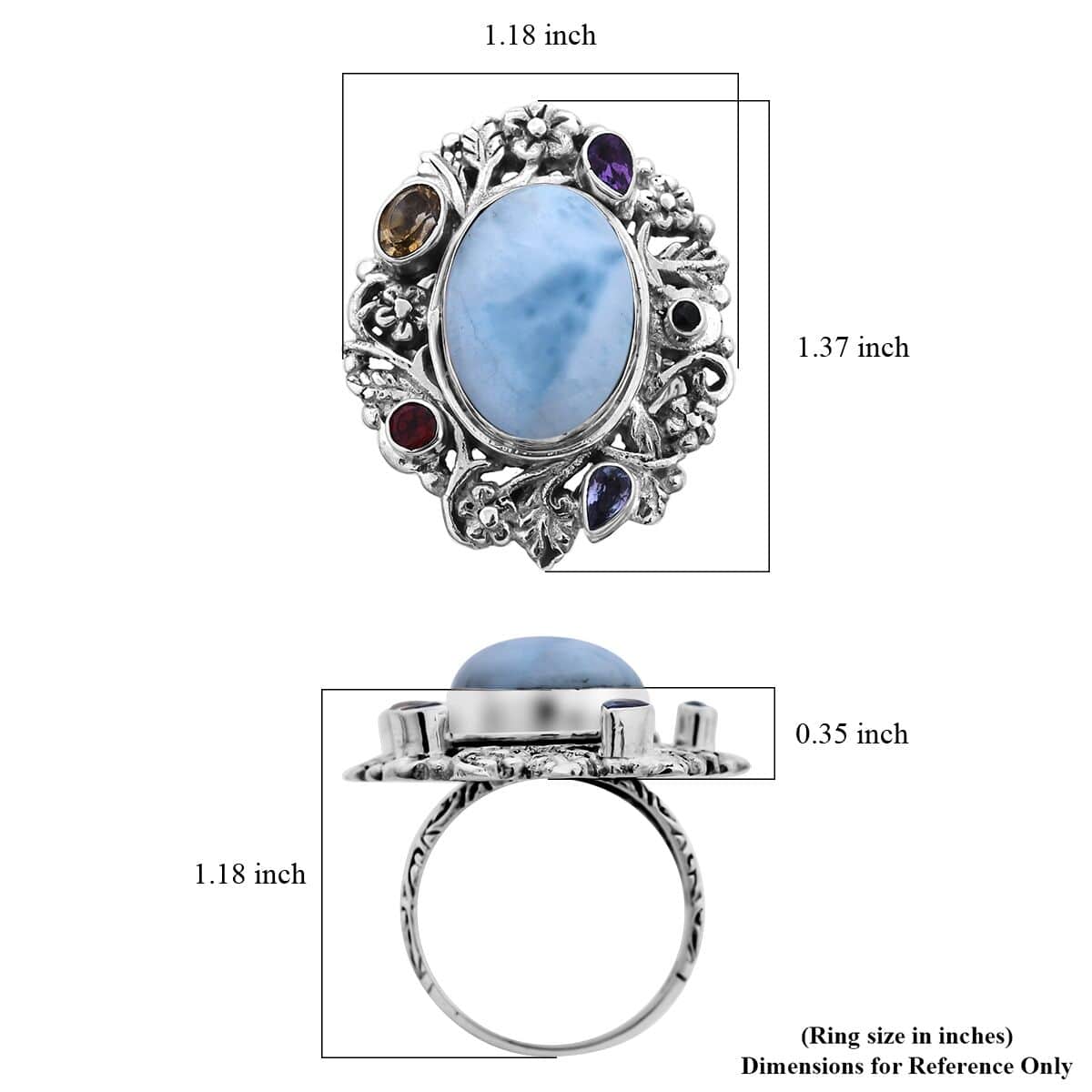 Bali Legacy Larimar and Multi Gemstone Ring in Sterling Silver (Size 8.0) 14.00 ctw image number 5