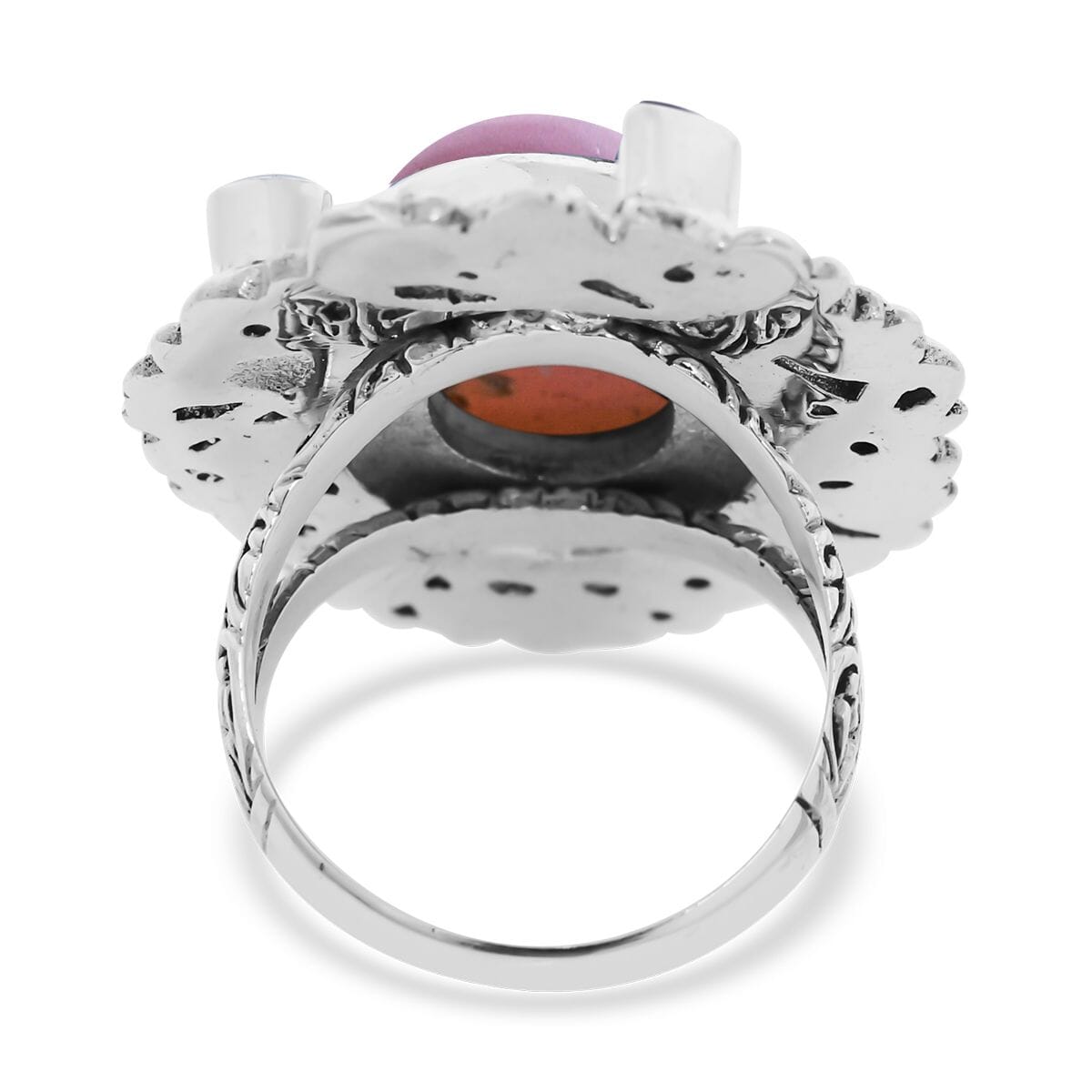 Bali Legacy Peruvian Pink Opal and Multi Gemstone Floral and Leaves Ring in Sterling Silver (Size 9.0) 10.50 ctw image number 4