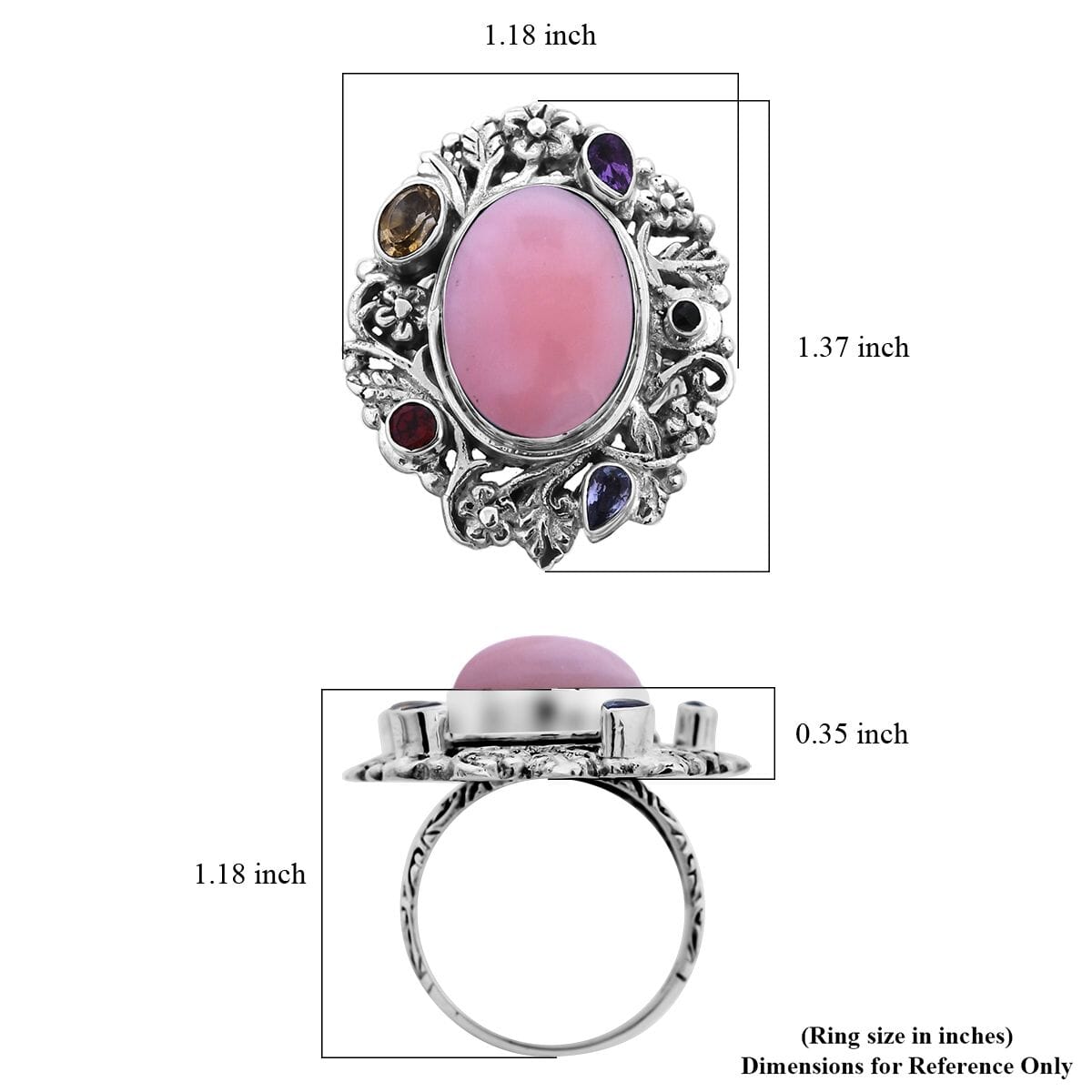 Bali Legacy Peruvian Pink Opal and Multi Gemstone Floral and Leaves Ring in Sterling Silver (Size 9.0) 10.50 ctw image number 5