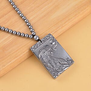 Terahertz 300.85 ctw Pendant with Beaded Necklace, Tiger Pendant with Beads Necklace, 20 Inch Necklace, Rhodium Over Sterling Silver Necklace