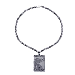 Terahertz 300.85 ctw Pendant with Beaded Necklace, Tiger Pendant with Beads Necklace, 20 Inch Necklace, Rhodium Over Sterling Silver Necklace