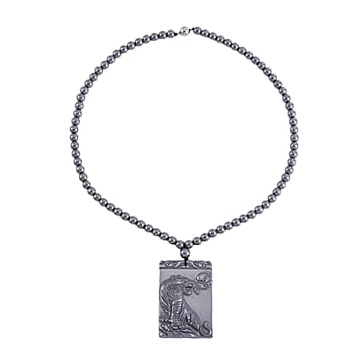 Terahertz 300.85 ctw Pendant with Beaded Necklace, Tiger Pendant with Beads Necklace, 20 Inch Necklace, Rhodium Over Sterling Silver Necklace