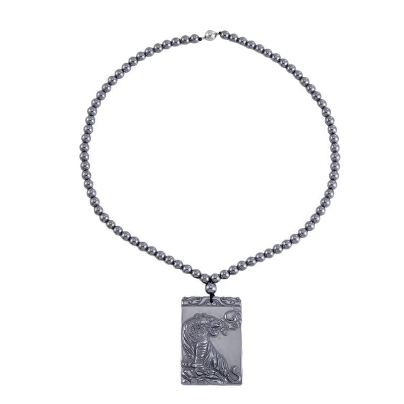 Terahertz 300.85 ctw Pendant with Beaded Necklace, Tiger Pendant with Beads Necklace, 20 Inch Necklace, Rhodium Over Sterling Silver Necklace