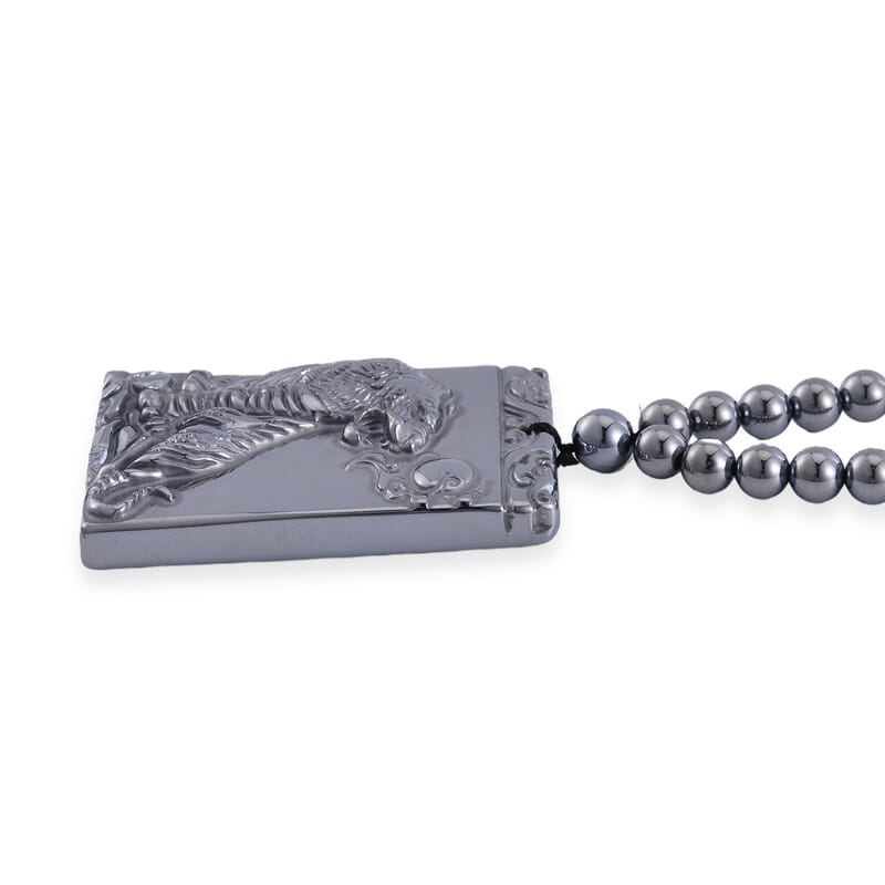 Terahertz 300.85 ctw Pendant with Beaded Necklace, Tiger Pendant with Beads Necklace, 20 Inch Necklace, Rhodium Over Sterling Silver Necklace