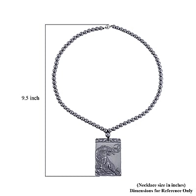 Terahertz 300.85 ctw Pendant with Beaded Necklace, Tiger Pendant with Beads Necklace, 20 Inch Necklace, Rhodium Over Sterling Silver Necklace