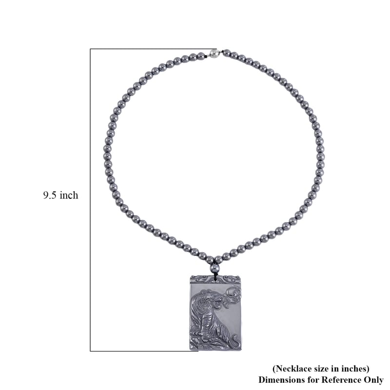 Terahertz 300.85 ctw Pendant with Beaded Necklace, Tiger Pendant with Beads Necklace, 20 Inch Necklace, Rhodium Over Sterling Silver Necklace