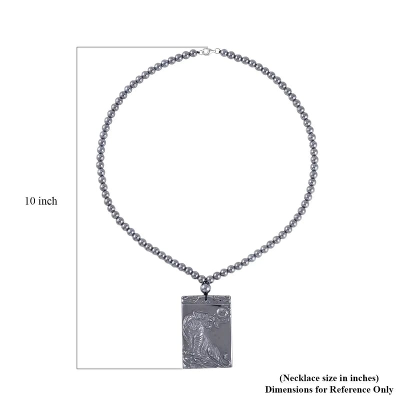 Terahertz 300.85 ctw Pendant with Beaded Necklace, Tiger Pendant with Beads Necklace, 20 Inch Necklace, Rhodium Over Sterling Silver Necklace