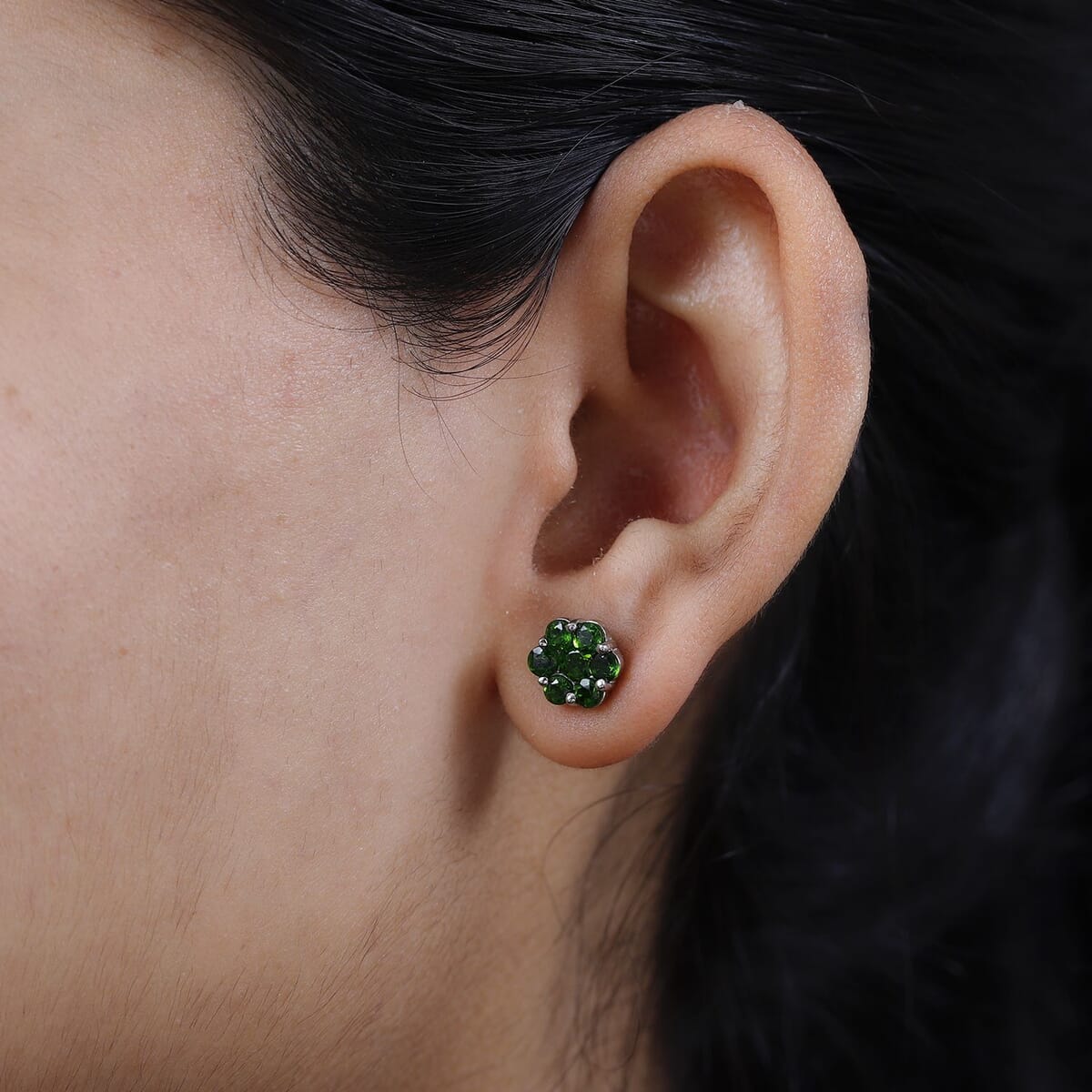 Chrome Diopside Floral Stud Earrings in Platinum Over Sterling Silver 2.00 ctw image number 2
