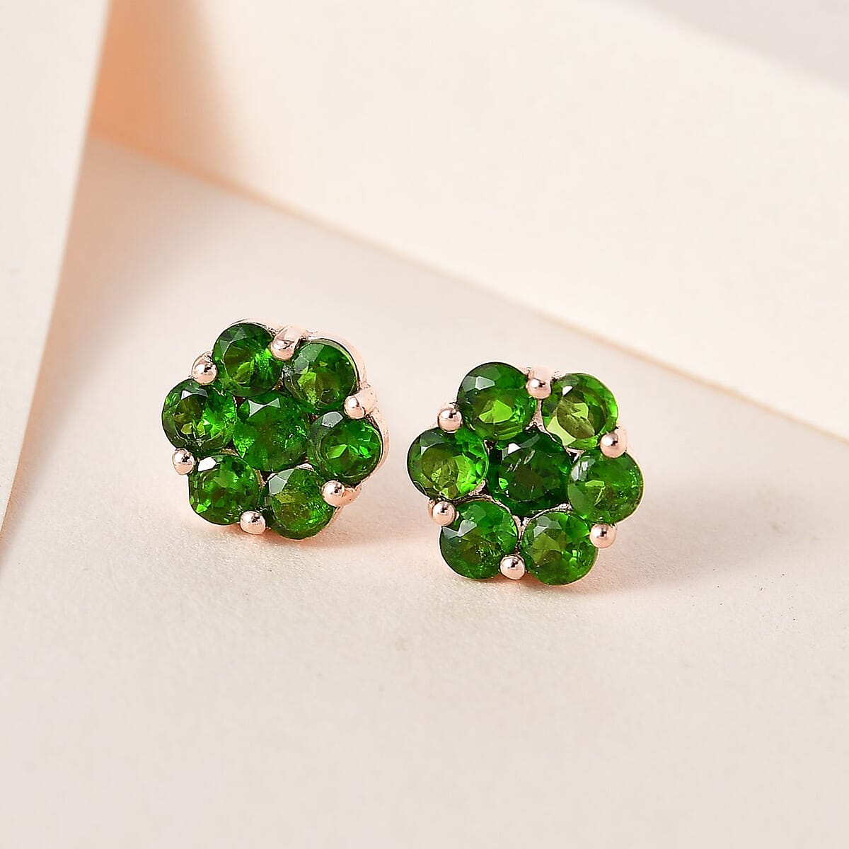 Chrome Diopside Floral Stud Earrings in Vermeil Rose Gold Over Sterling Silver 2.00 ctw image number 1