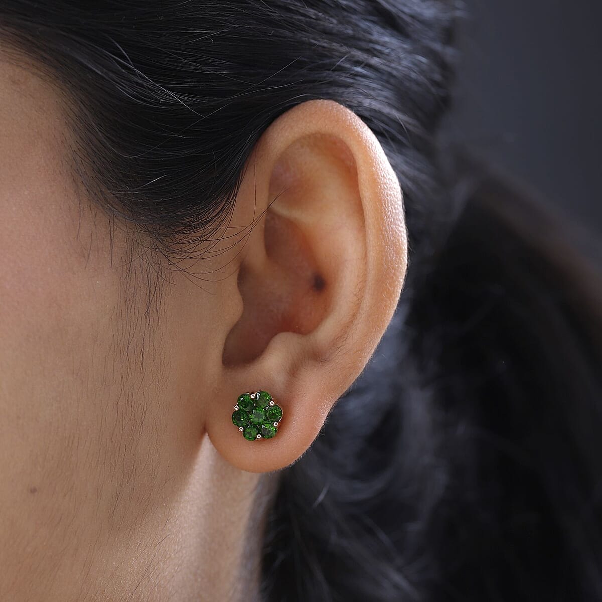 Chrome Diopside Floral Stud Earrings in Vermeil Rose Gold Over Sterling Silver 2.00 ctw image number 2
