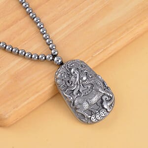 Terahertz 303.70 ctw Pendant with Beaded Necklace, Qilin Pendant with Beads Necklace, 20 Inch Necklace, Rhodium Over Sterling Silver Necklace