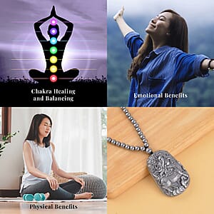 Terahertz 303.70 ctw Pendant with Beaded Necklace, Qilin Pendant with Beads Necklace, 20 Inch Necklace, Rhodium Over Sterling Silver Necklace