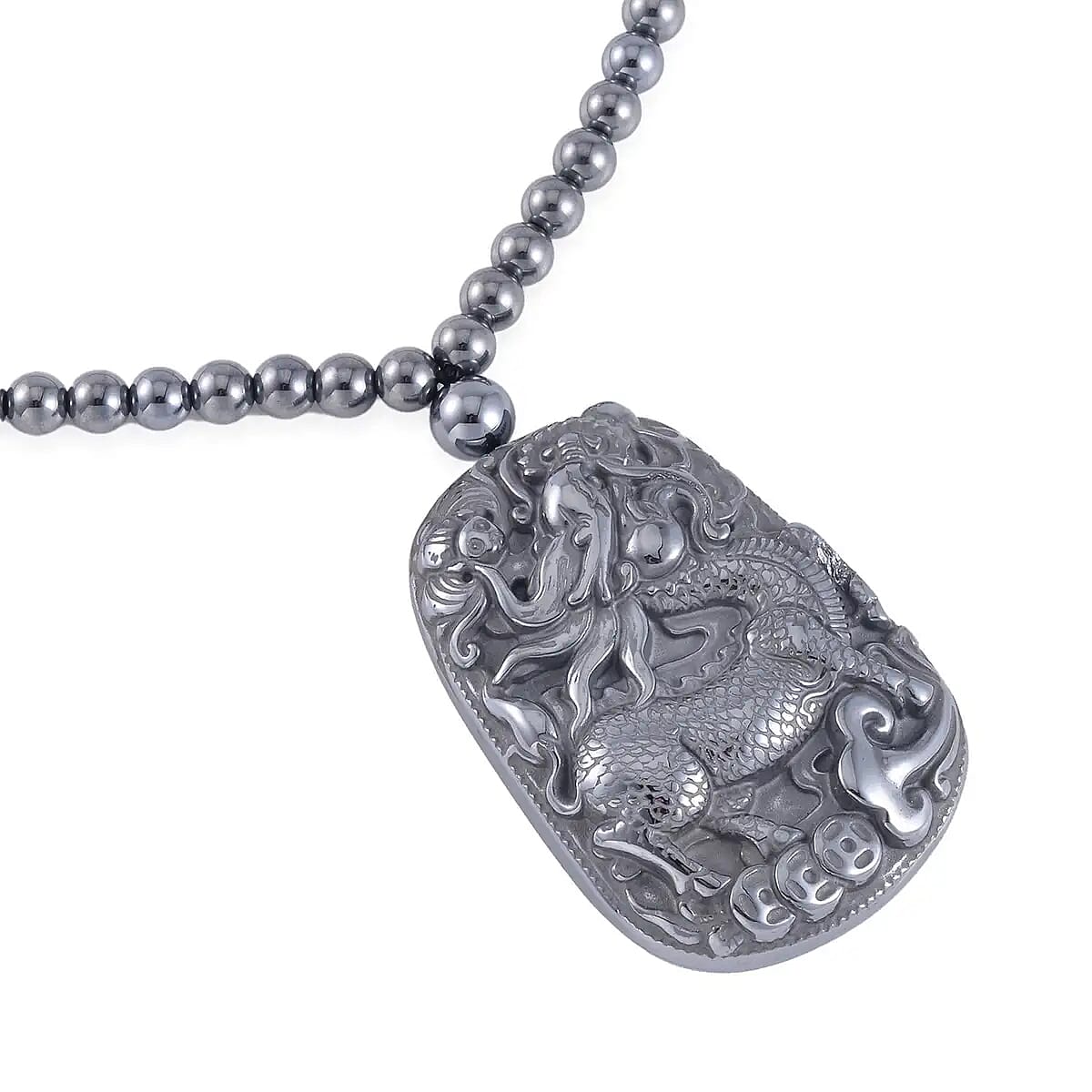 Terahertz 303.70 ctw Pendant with Beaded Necklace, Qilin Pendant with Beads Necklace, 20 Inch Necklace, Rhodium Over Sterling Silver Necklace