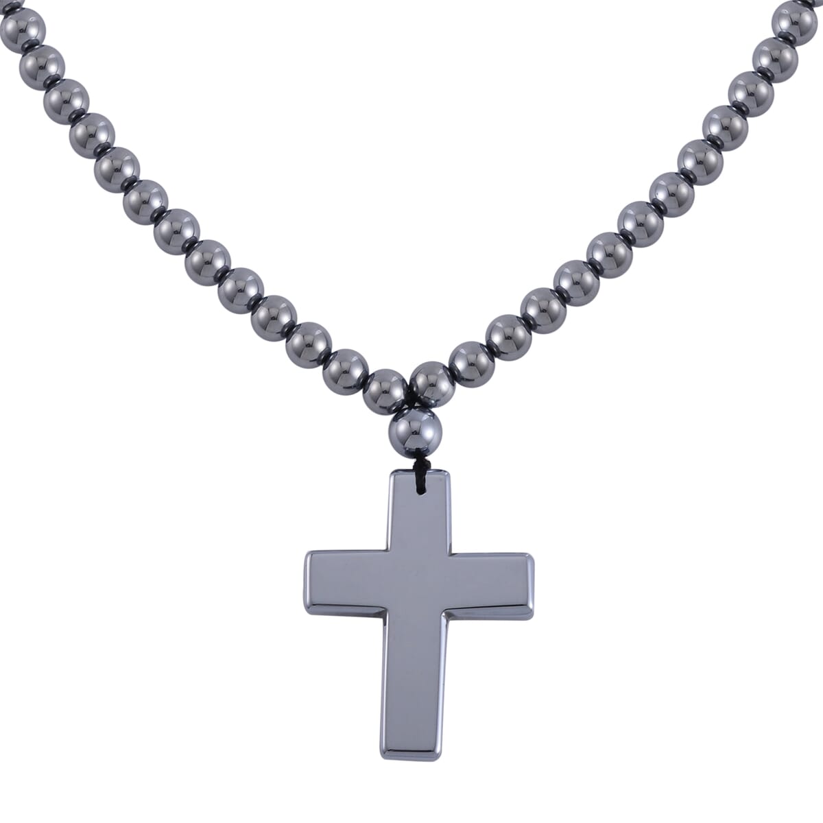 Terahertz 166.00 ctw Pendant with Beaded Necklace, Cross Pendant with Beads Necklace, 20 Inch Necklace, Rhodium Over Sterling Silver Necklace image number 0