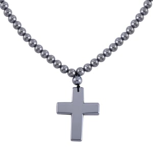 Terahertz 166.00 ctw Pendant with Beaded Necklace, Cross Pendant with Beads Necklace, 20 Inch Necklace, Rhodium Over Sterling Silver Necklace