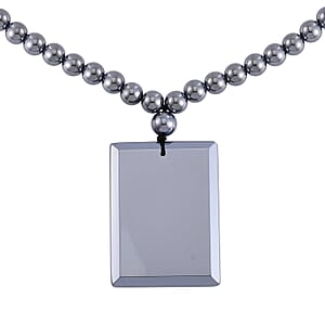 Terahertz 208.60 ctw Pendant with Beaded Necklace, Bar Pendant with Beads Necklace, 20 Inch Necklace, Rhodium Over Sterling Silver Necklace