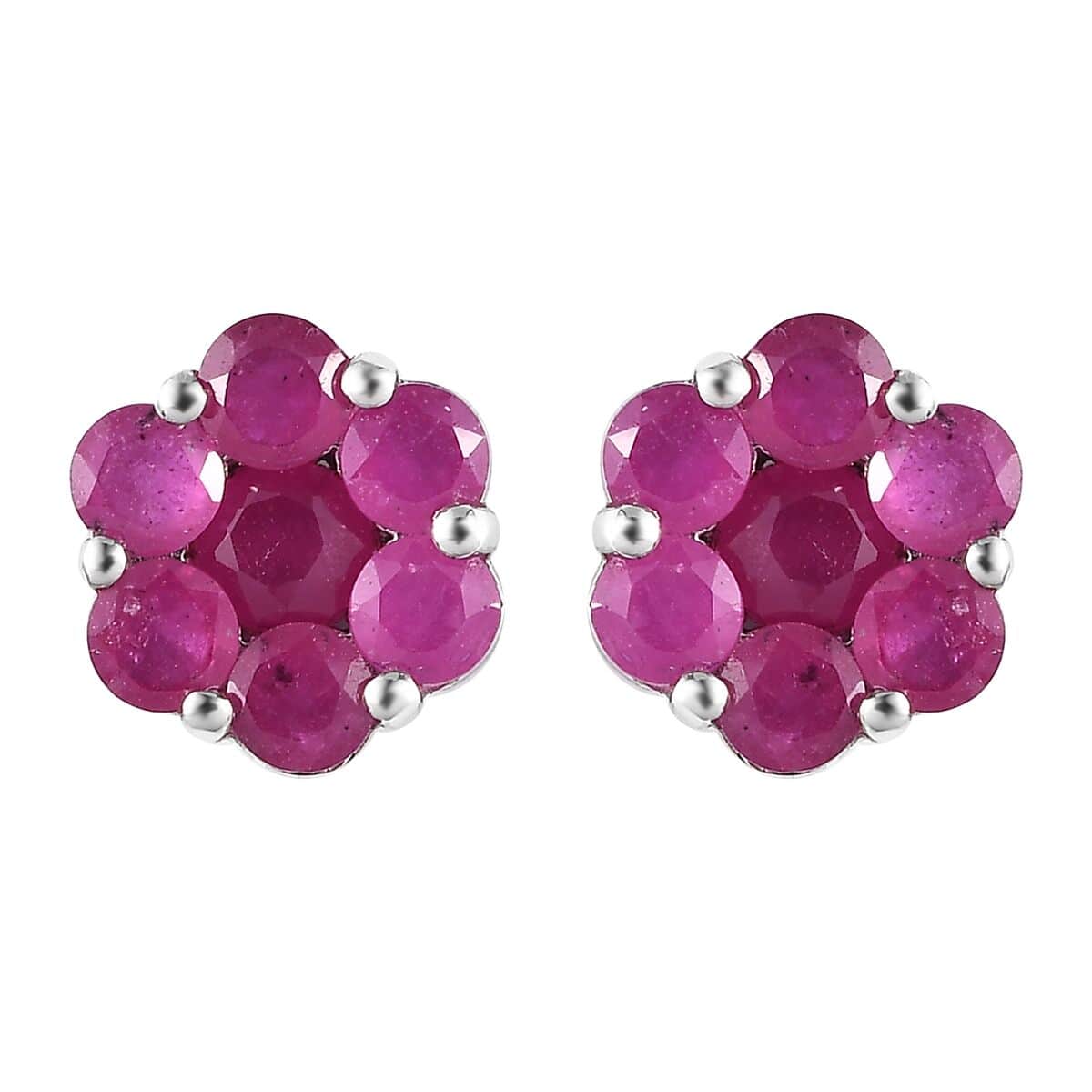 Niassa Ruby (FF) Floral Stud Earrings in Platinum Over Sterling Silver 2.50 ctw image number 0