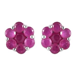 Niassa Ruby (FF) Floral Stud Earrings in Platinum Over Sterling Silver 2.50 ctw