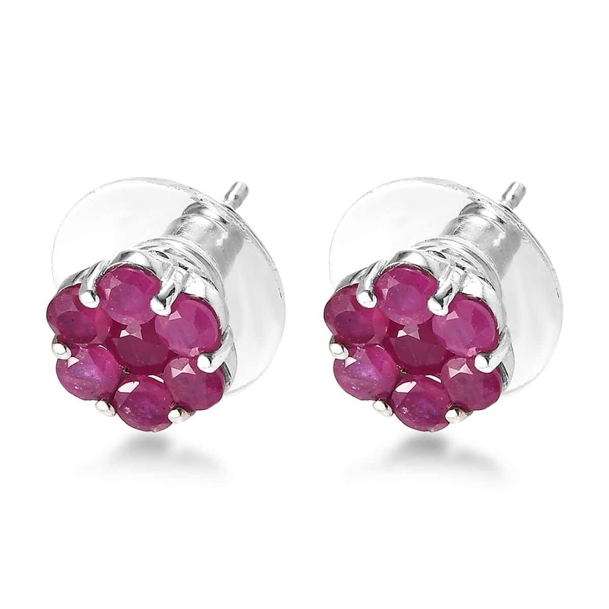 Niassa Ruby (FF) Floral Stud Earrings in Platinum Over Sterling Silver 2.50 ctw image number 3