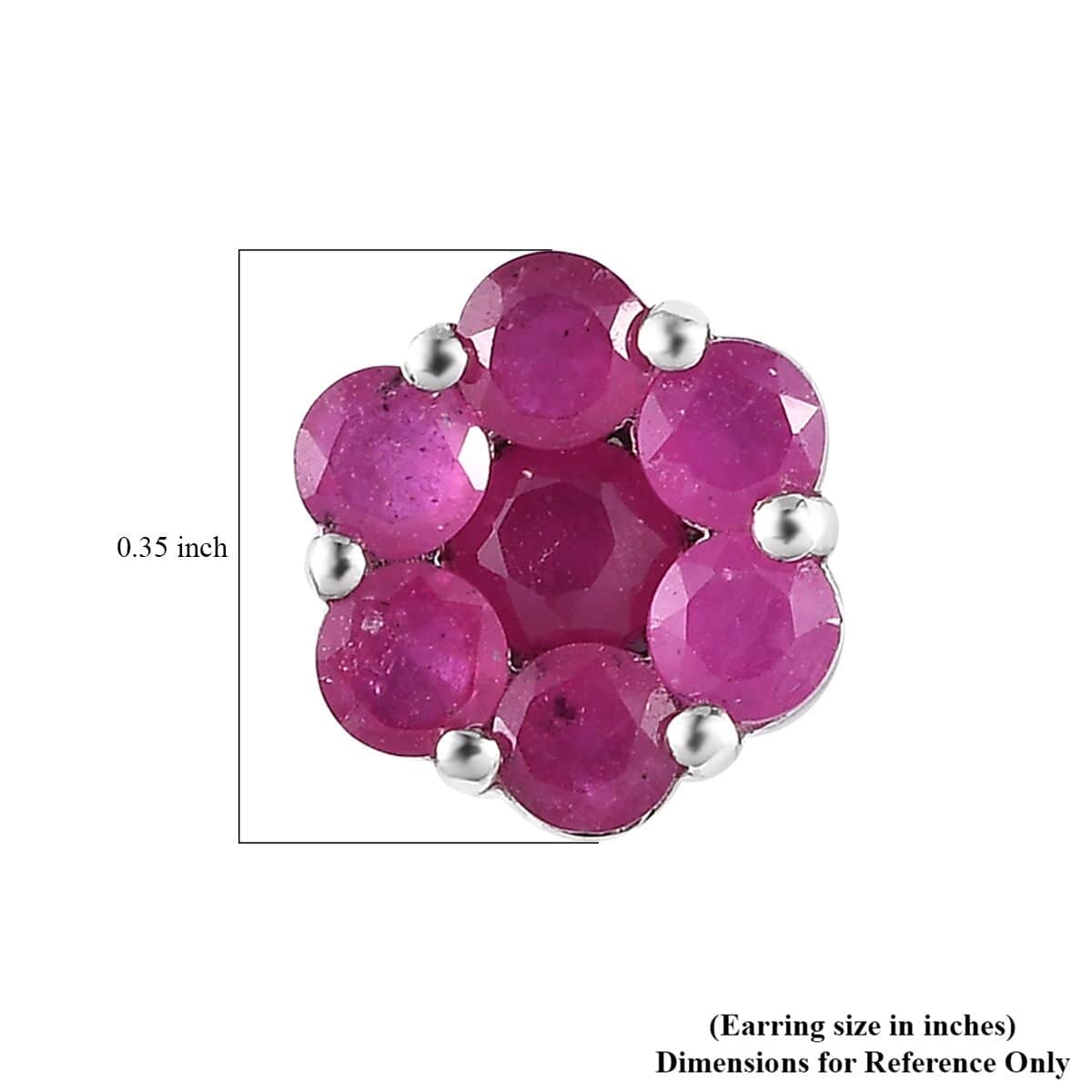 Niassa Ruby (FF) Floral Stud Earrings in Platinum Over Sterling Silver 2.50 ctw image number 4