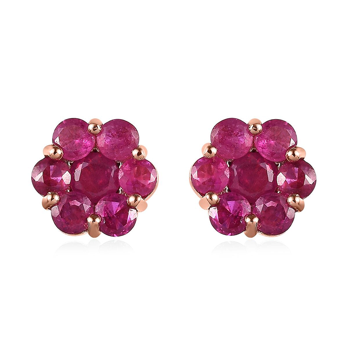 Niassa Ruby (FF) Floral Stud Earrings in Vermeil Rose Gold Over Sterling Silver 2.75 ctw
