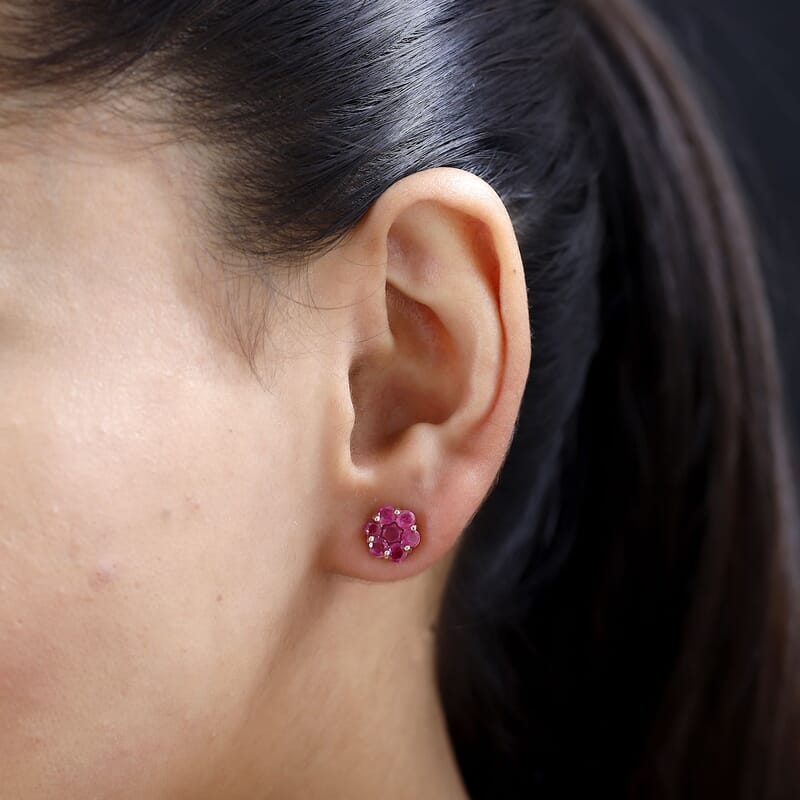 Niassa Ruby (FF) Floral Stud Earrings in Vermeil Rose Gold Over Sterling Silver 2.75 ctw
