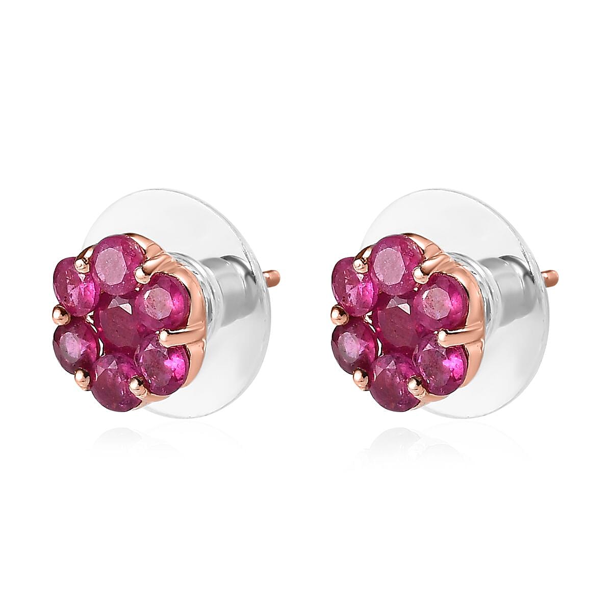 Niassa Ruby (FF) Floral Stud Earrings in Vermeil Rose Gold Over Sterling Silver 2.75 ctw